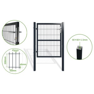 Graues Casanoov Gittertor, 120 cm hoch, mit Details zu Maschenweite und Pfostenstärke.