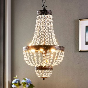 Transparente Lindby Pendelleuchte Jorve mit Kristallbehang, 5-flammig, im Retro Vintage Design.