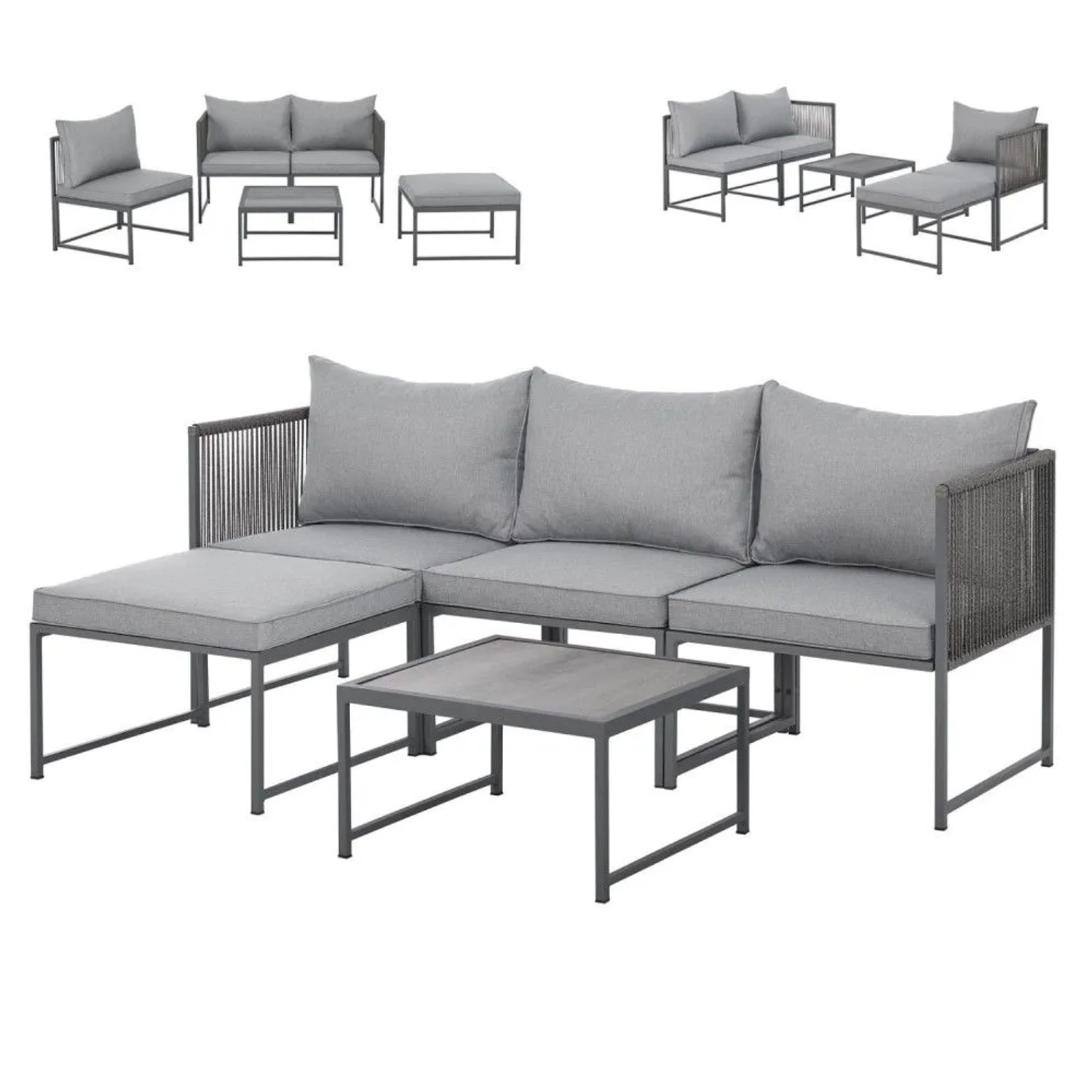 Svita Detroit Polyrattan Gartenlounge Modular Ecksofa Tisch Inklusive Kissen Grau