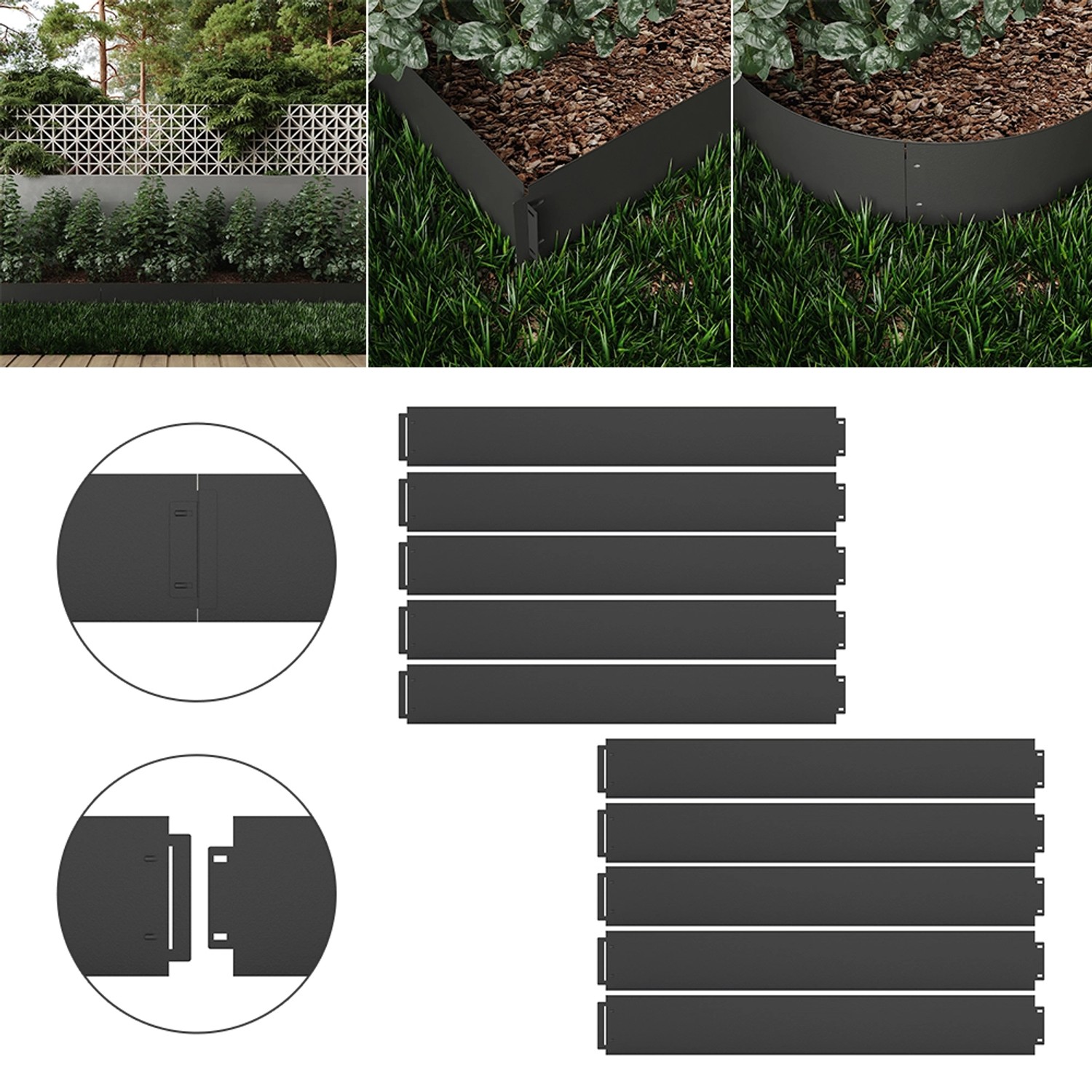 OK-Living Rasenkante, anthrazit, 10 m Set. Beetumrandung aus Metall, einfache Montage.