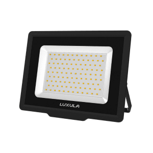Schwarzer LUXULA LED Fluter 100W mit neutralweißem Licht für den Außenbereich.