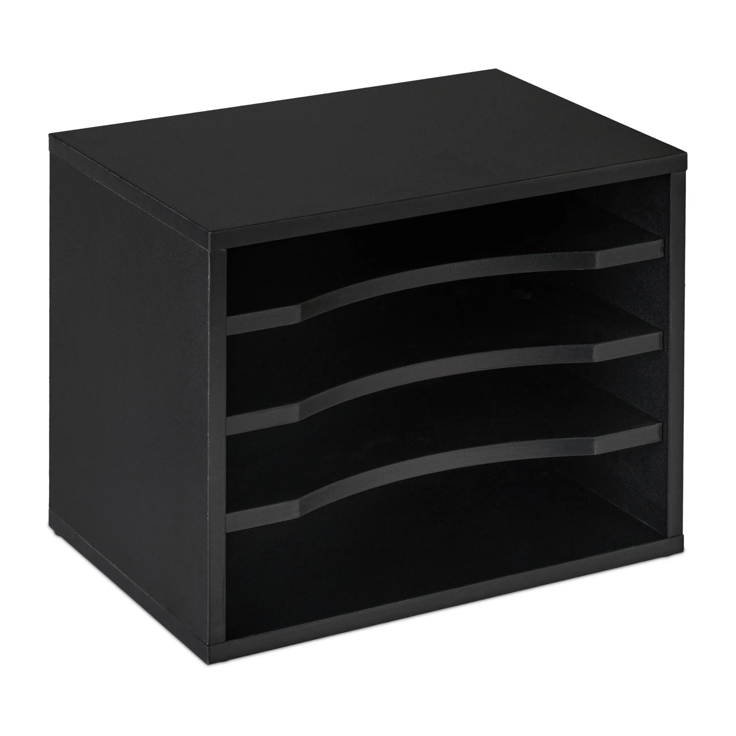 Relaxdays Dokumentenablage Spanplatte Schwarz 4 Fächer für DIN A4 28 cm x 35,5 cm x 25 cm 4,7 kg