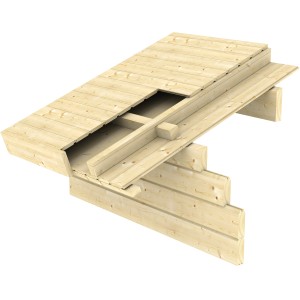 Detailaufnahme des Holz-Gartenhauses Skan Holz Luzern, zeigt die Konstruktion und das unbehandelte Holz.
