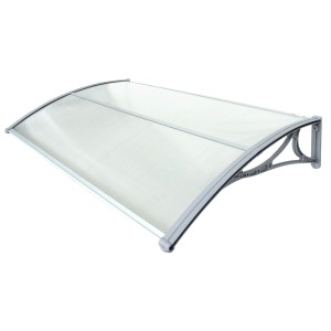 Graues TRUTZHOLM Haustürvordach 75x120 cm mit Hohlkammerplatte und Aluabschlussleiste.