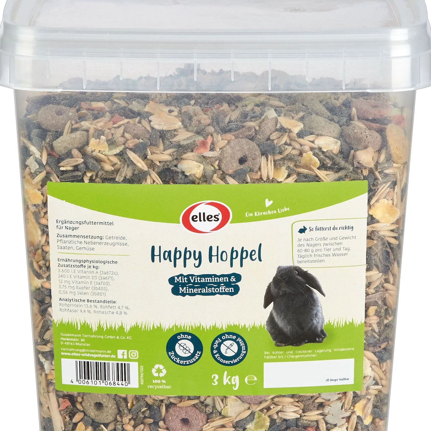 Elles Kaninchenfutter Happy Hoppel Eimer 3 kg