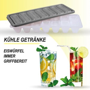 Bestgoodies Eiswürfelform, grau, 8er Set mit Deckel für 14 Eiswürfel.