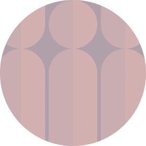 Runde, selbstklebende Vlies Fototapete Bauhaus Fusion, Ø 125 cm, mit abstraktem Muster in Rosa- und Lilatönen.