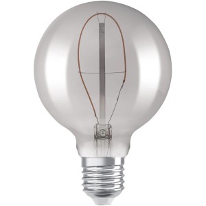 Osram LED-Leuchtmittel E27 in Globeform, 3,4W, 100lm, 13,8x9,5cm. Smokey Glas für warmes Licht.