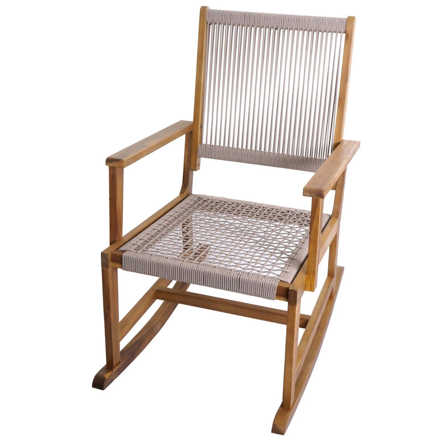 MCW Schaukelstuhl P73 Garten Akazie Holz Rope Seilgeflecht Beige