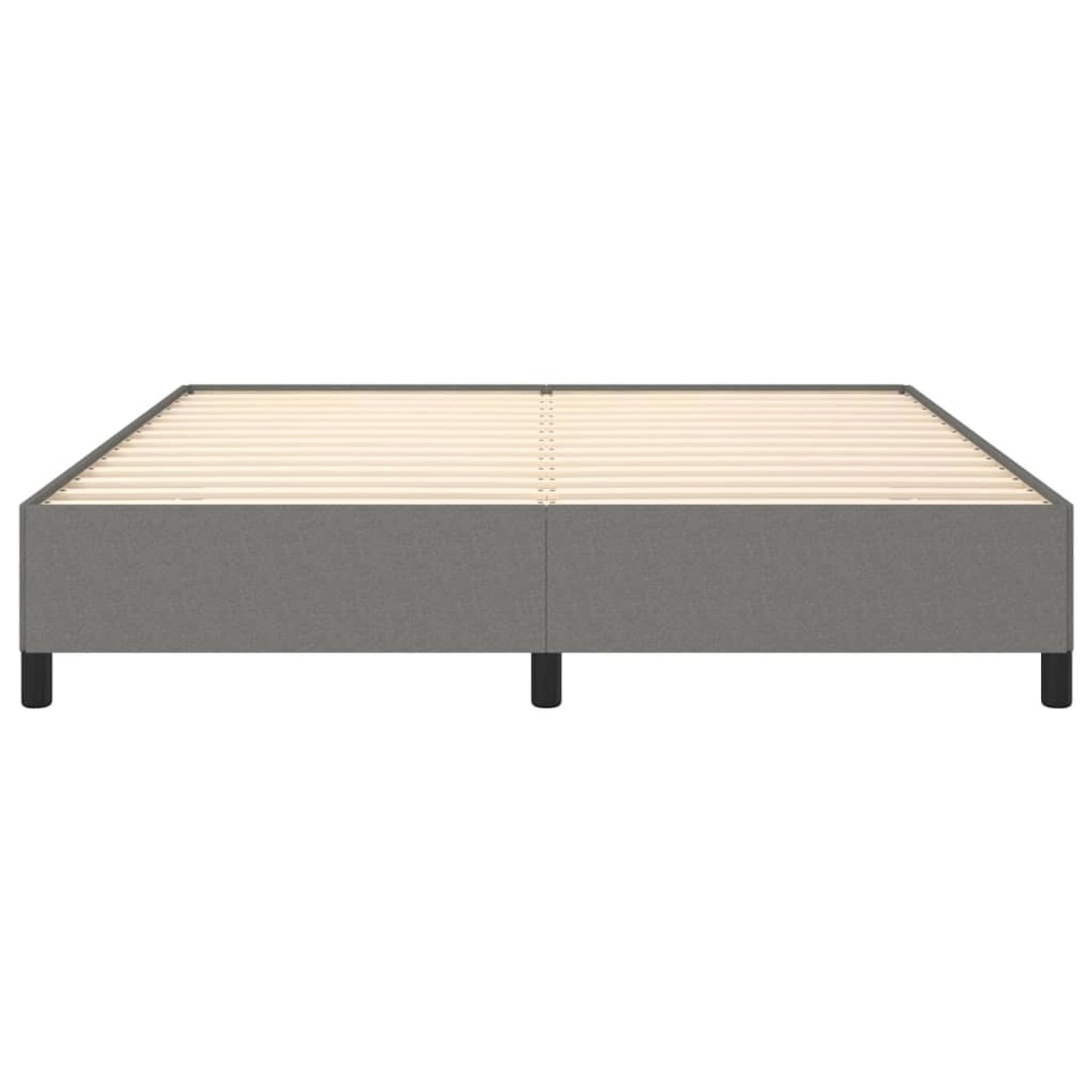 Dunkelgraues vidaXL Bettgestell (160x200 cm) aus Stoff mit Holzlattenrost.