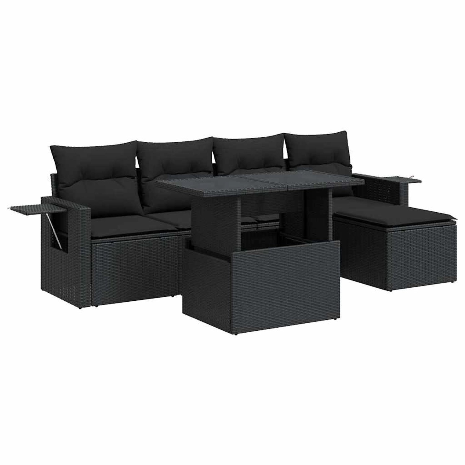vidaXL 6-Tlg Garten-Sofagarnitur mit Kissen Schwarz Poly Rattan 3326456 günstig online kaufen