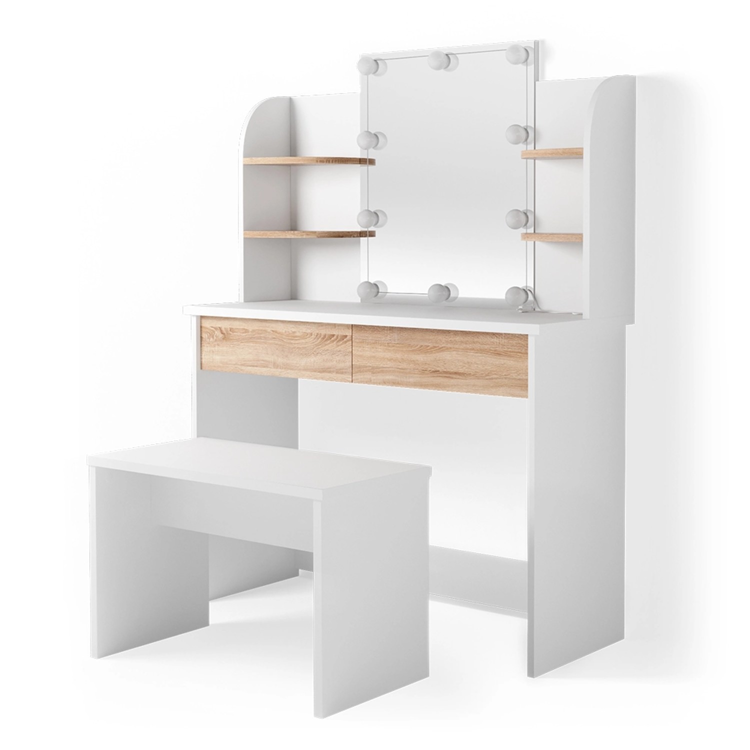 Vicco Schminktisch Charlotte Weiß/Sonoma/Sonoma 108 cm mit LED Beleuchtung günstig online kaufen