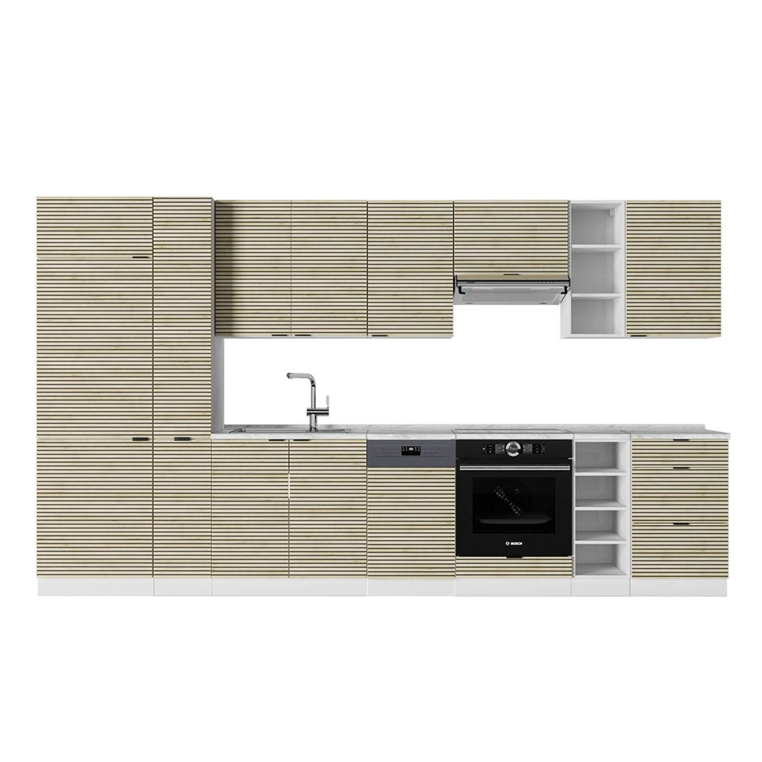 Vicco Fame-Line Küchenzeile Eiche Paneel/Weiß 355 cm AP Marmor günstig online kaufen