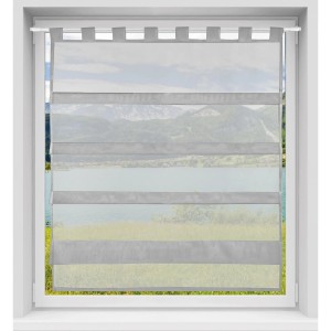 Graue Bestlivings Schlaufengardine mit Raffoptik am Fenster, Fenstervorhang.