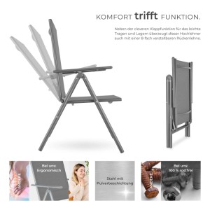 Tectake Gartenstuhl Marcellino, 6er Set, anthrazit, klappbar mit verstellbarer Rückenlehne.