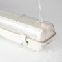 Graue LED-Feuchtraumleuchte 120cm mit Wasserstrahl, ideal für Keller und Garage.