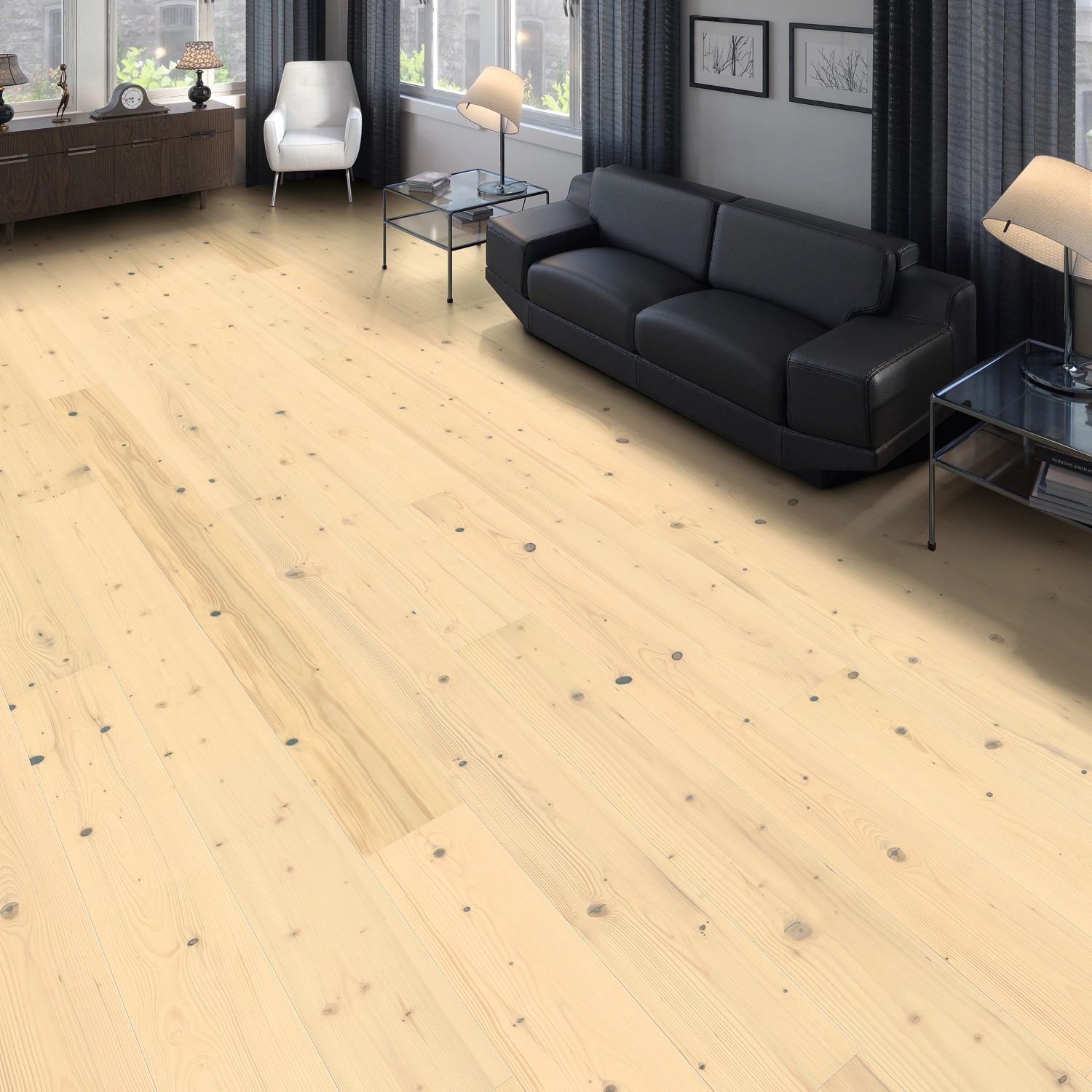 Heller Living by HARO Parkettboden Tanne Weiß in Landhausdielenoptik mit 4V Fuge.