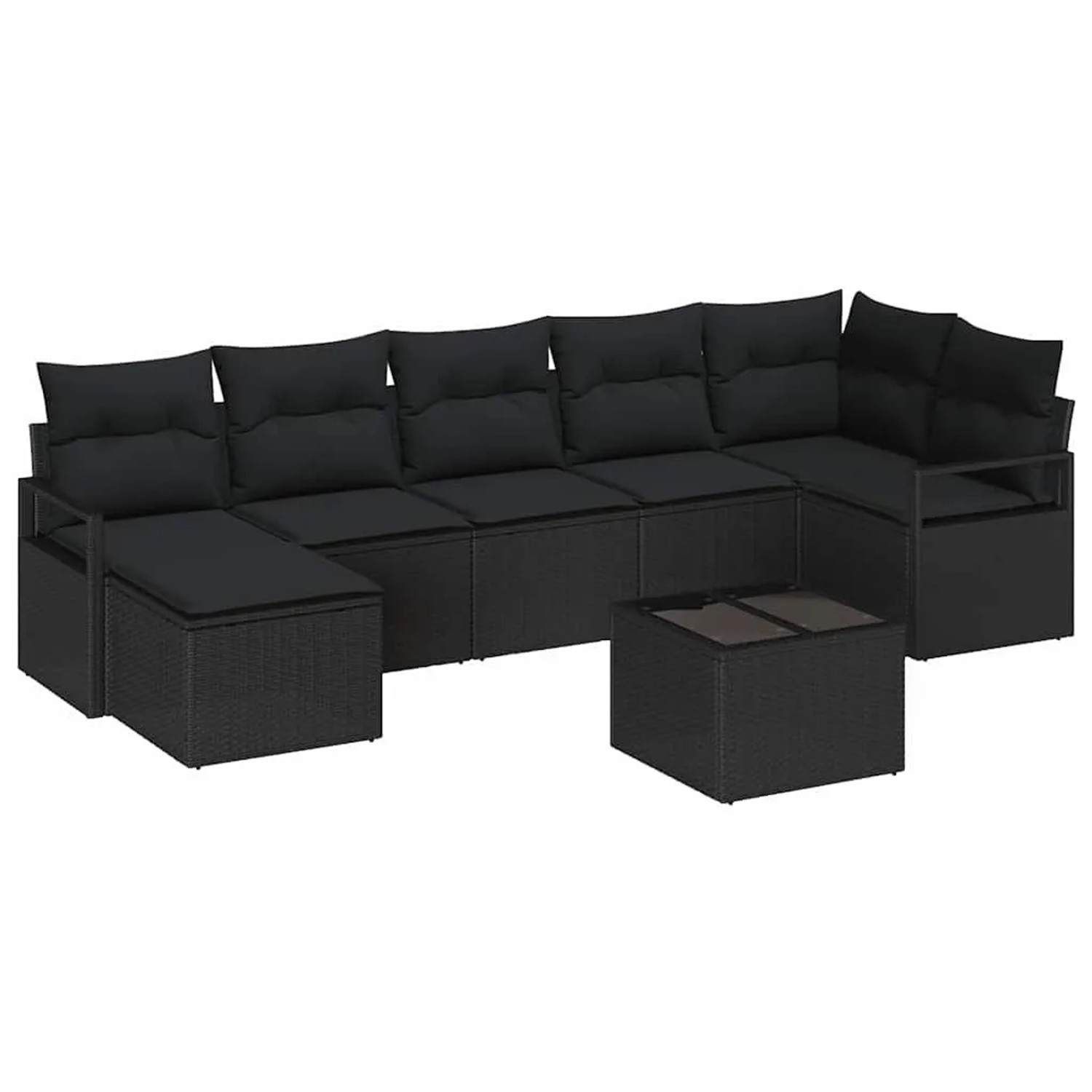 vidaXL Sofa Set mit Kissen mit Speicher 8 Stk Schwarz Poly-Rattan 3355152