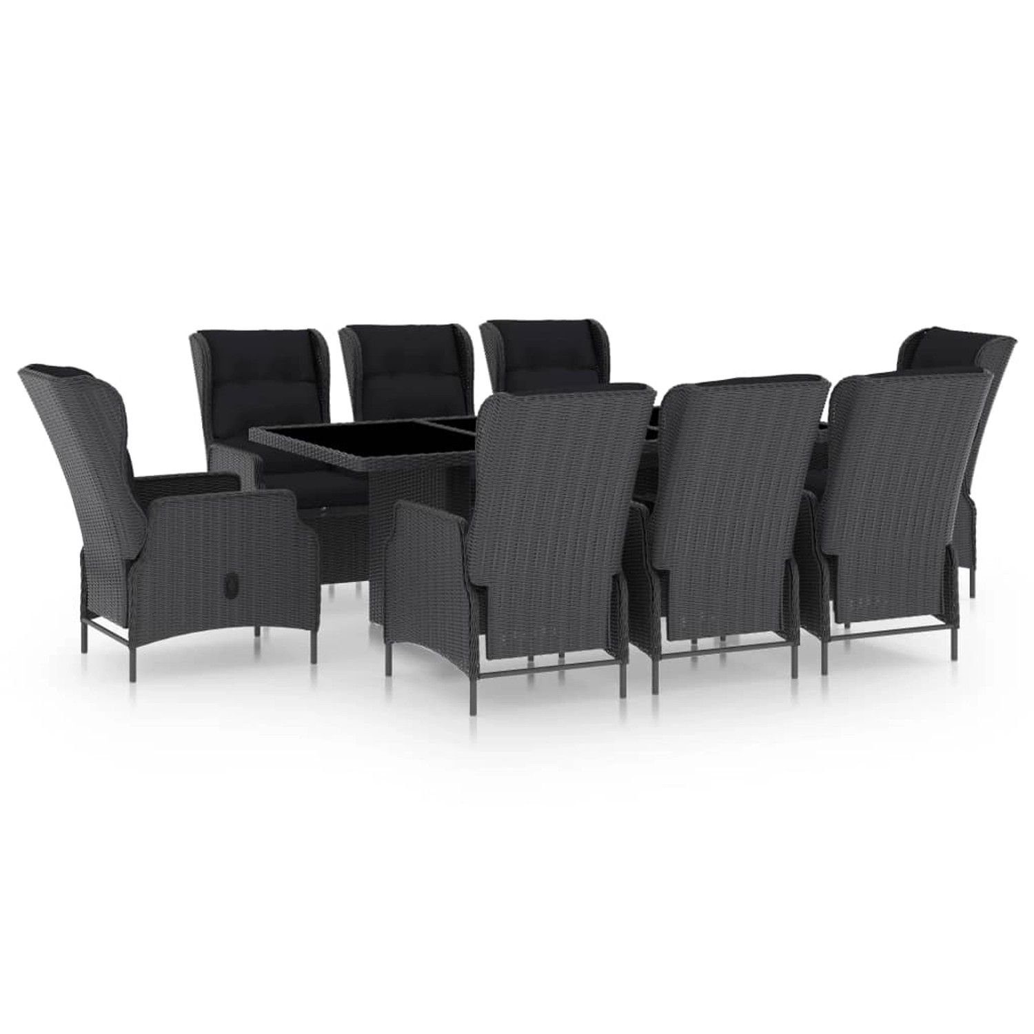 vidaXL 9-tlg Garten-Essgruppe mit Auflagen Poly Rattan Dunkelgrau Modell 1