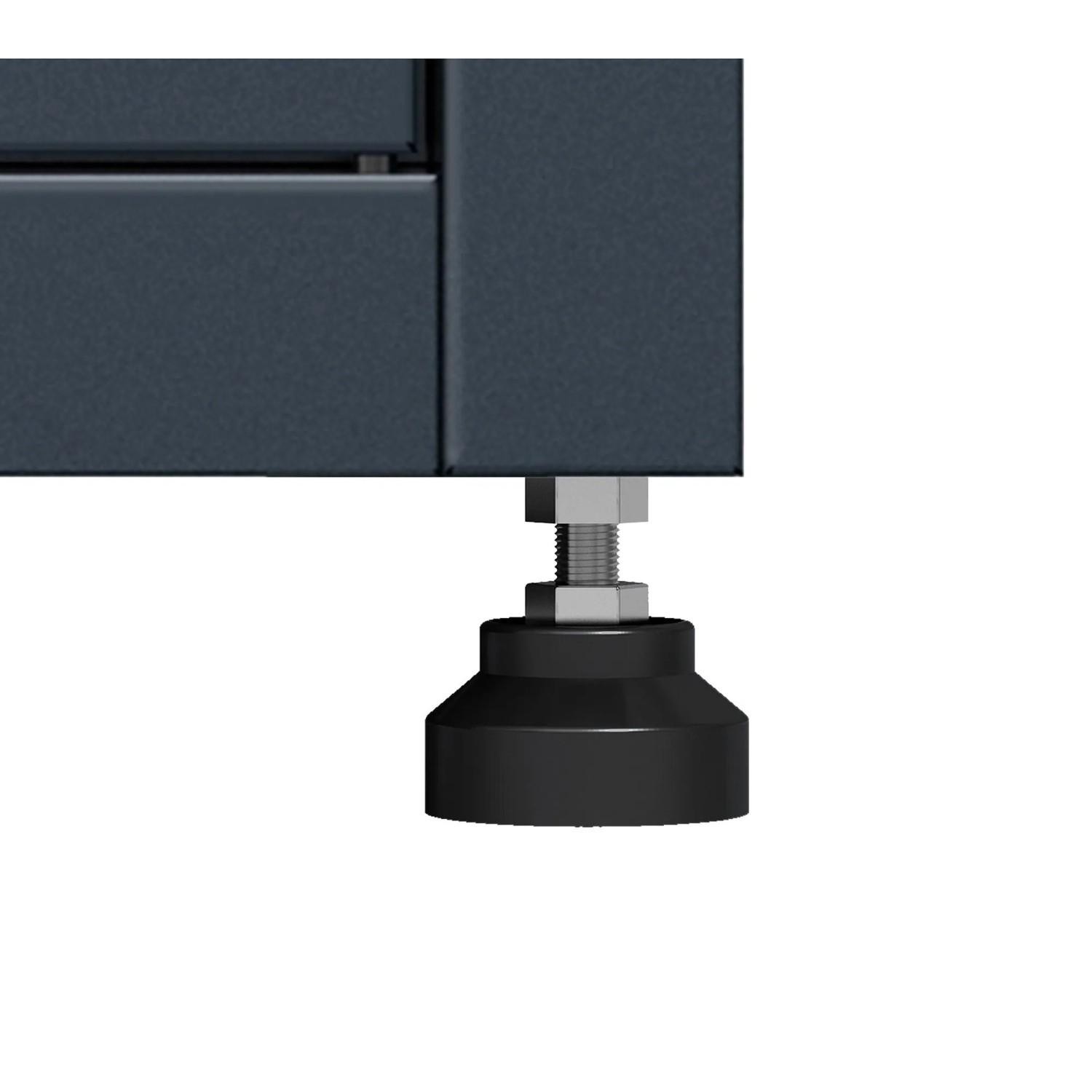 Höhenverstellbarer Fuß des anthrazitfarbenen Westmann Metall-Hochbeets Plexa Plus für stabilen Stand.
