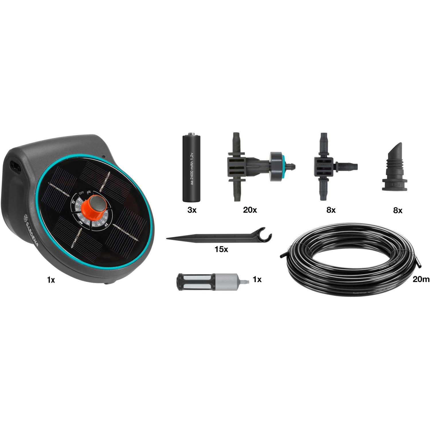 Gardena Solar-Bewässerung Aqua Bloom Set mit Pumpe, Solarpanel, Tropfern und Zubehör.