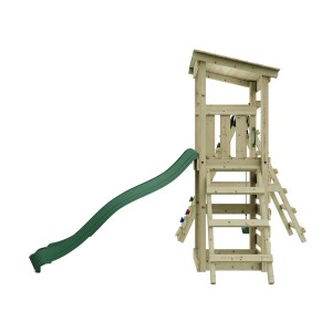 Rebo Spielturm Sevilla Natur mit Rutsche, Kletterwand und Schaukel. Spielanlage aus Fichtenholz.