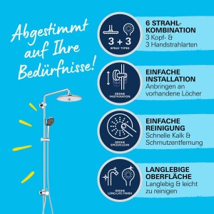 Grohe QuickFix Duschgarnitur Vitalio Joy 260 mit Kopf- und Handbrause, Chromoptik.