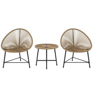 Outsunny Gartenmöbel Set mit 2 Stühlen und Tisch, Stahl/PE-Rattan, Naturholz-Optik.