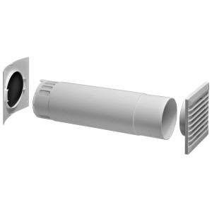 Marley Zuluftkanal mit Pollenschutz, bestehend aus Rohr, Innen- und Außengitter.