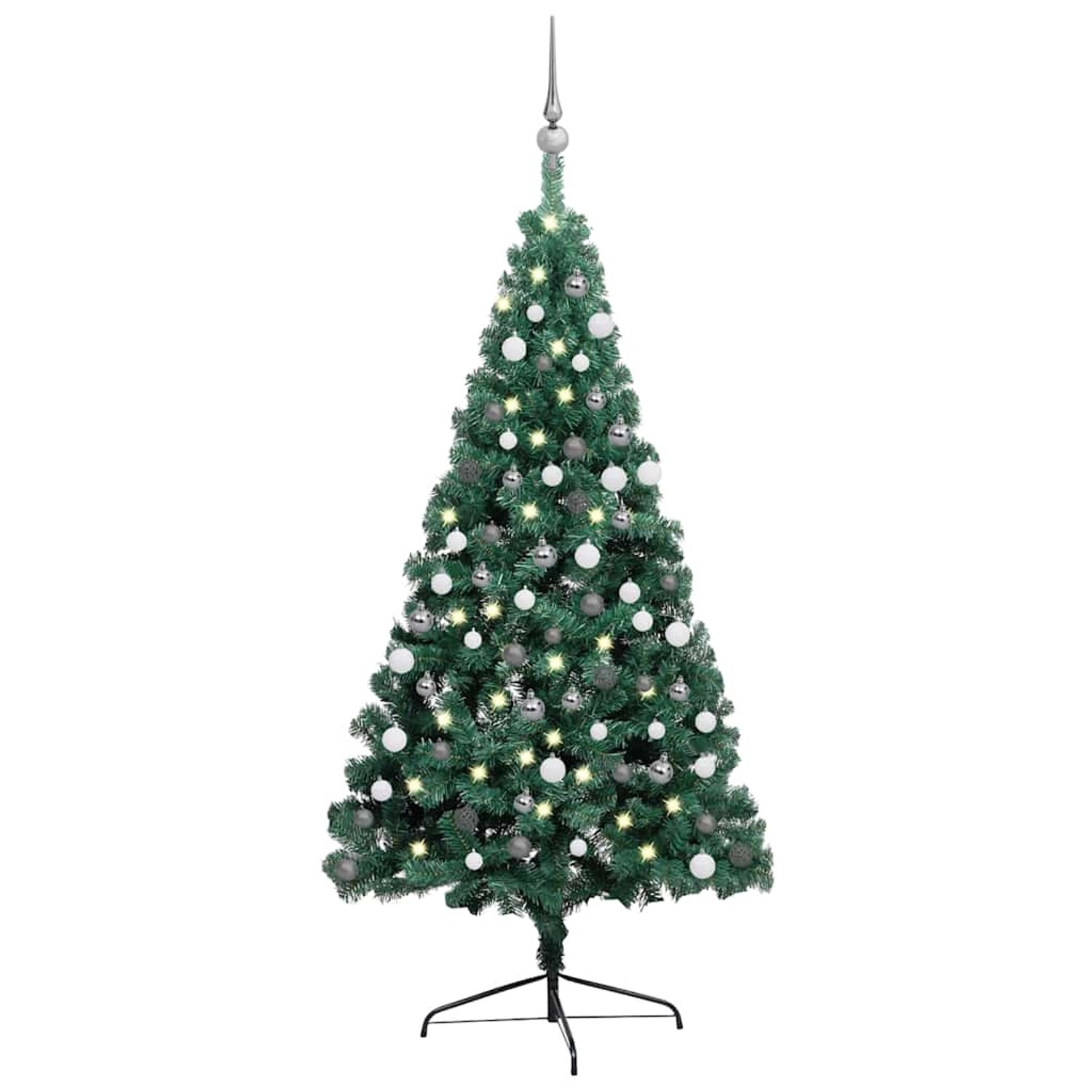 vidaXL Künstlicher Halb-Weihnachtsbaum Beleuchtung Kugeln Grün 180 cm 3077651