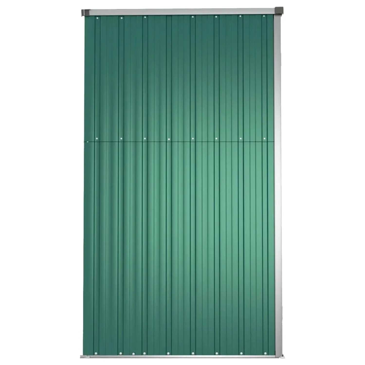 Grüner vidaXL Geräteschuppen aus verzinktem Stahl, Detailansicht der Wand.