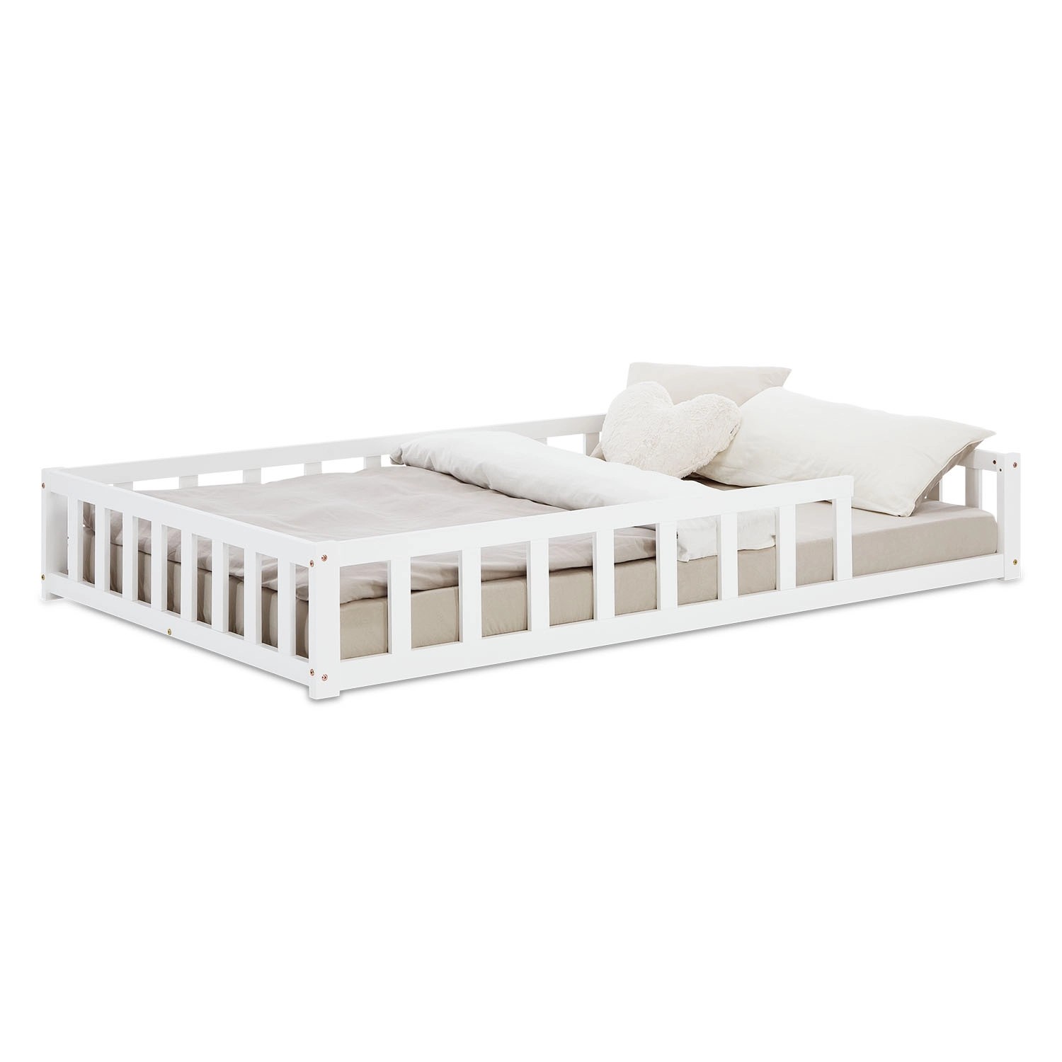 Homestyle4u Kinderbett Weiß mit Rausfallschutz 120x200 cm Bodenbett Lattenr günstig online kaufen