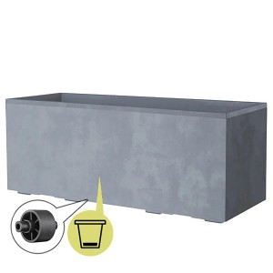 Aschgrauer Deroma Pflanzkasten Millennium mit Rollen und Wasserreservoir.