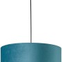 Fischer & Honsel Pendelleuchte Aura, türkis Samt, Ø 40 cm. Hängelampe mit goldenem Innenleben.