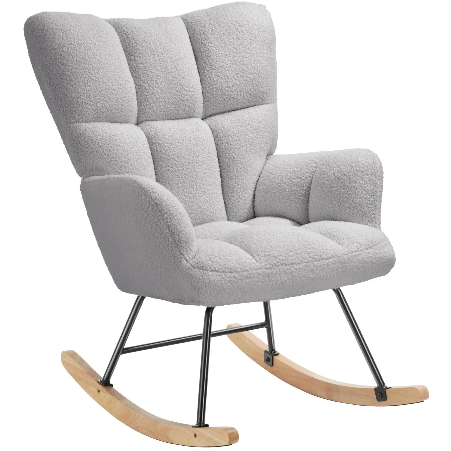 Tectake Schaukelstuhl Torve Gepolstert Mit Bouclé Bezug  Gesteppt Große Rückenlehne  96 x 70 x 97 cm Bouclé Hellgrau