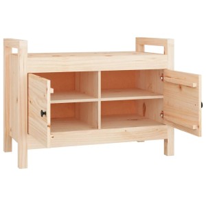 Flurbank Kiefer massiv, 80x40x60 cm, mit offenen Fächern und Türen für Schuhe und Kleidung.