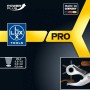 LUX-TOOLS PRO Revolverlochzange, 250 mm, mit Größenangabe und Anwendungsbeispiel.