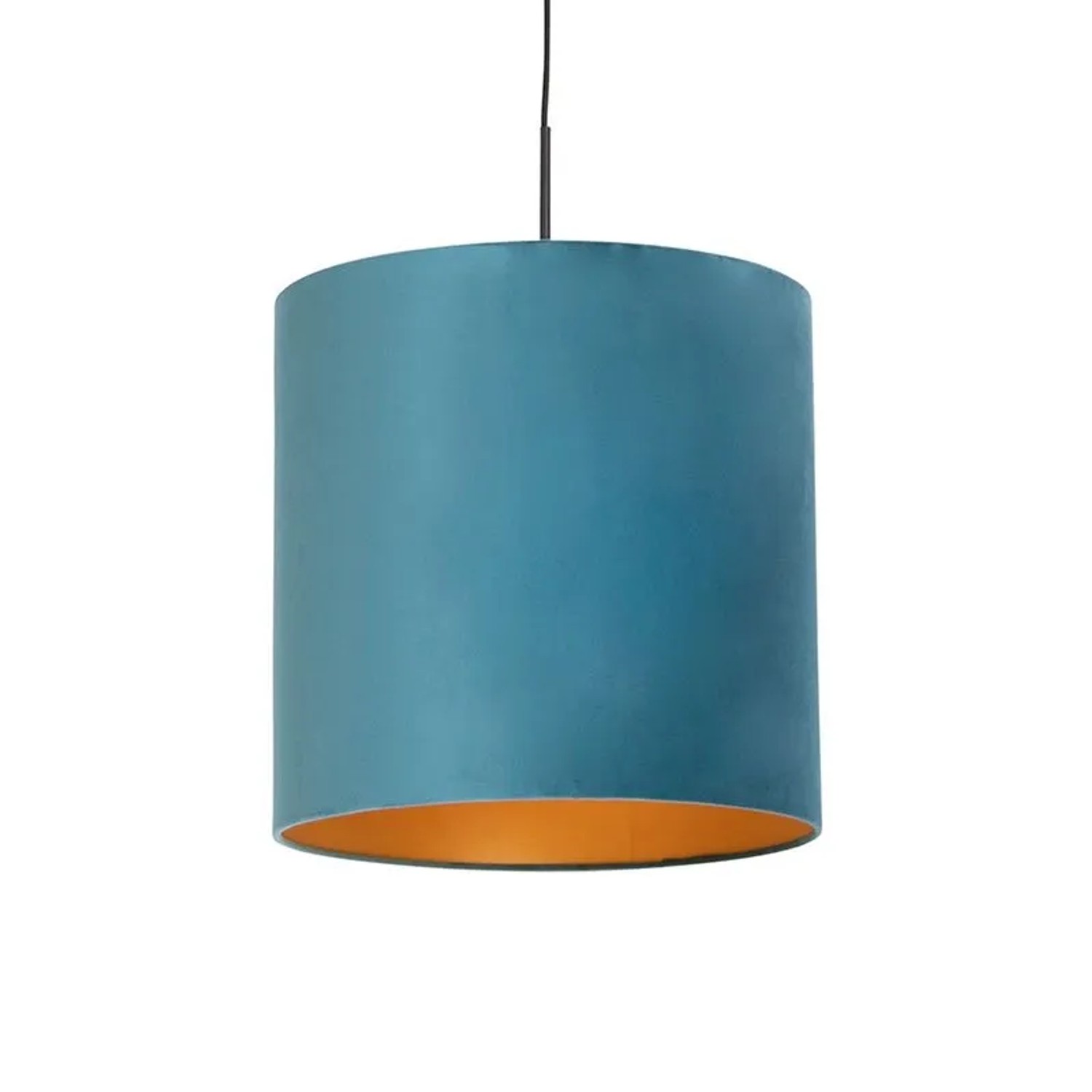 QAZQA Hängelampe mit Veloursschirm Blau mit Gold 40 cm Combi
