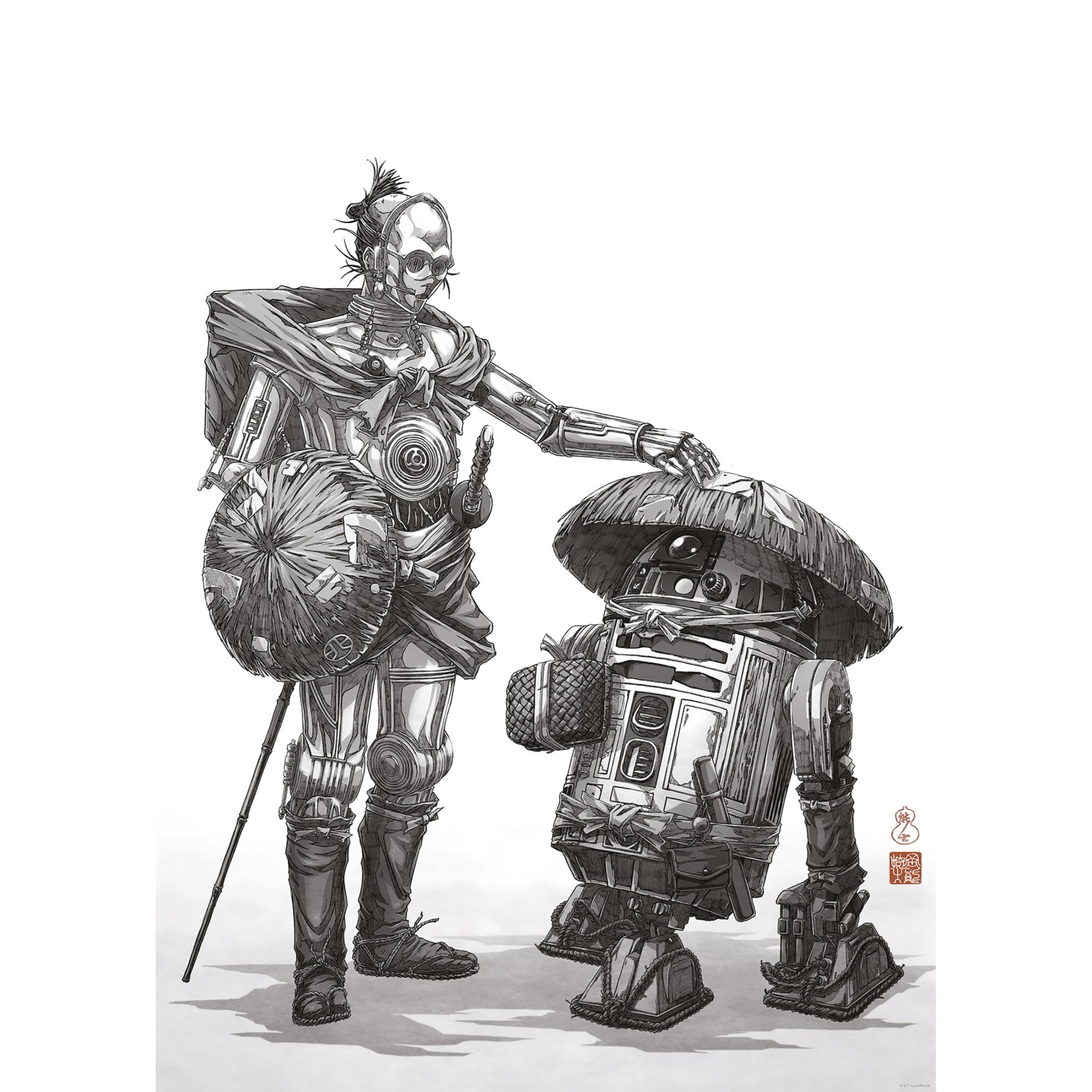 Komar Wandbild Star Wars Vision Samurai Droids 50 cm x 70 cm Schwarz-Weiß günstig online kaufen