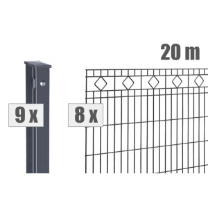 Anthrazit Doppelstabmattenzaun Barcelona 80 cm x 20 m mit Pfosten und Zierelementen. Komplettes Gartenzaun-Paket.