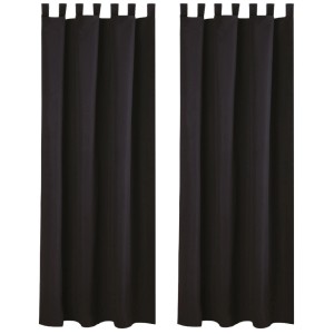 2er Set schwarze Dekoschals (140x225 cm) mit Schlaufen, Raffhaltern und Haken für Fenstervorhänge.