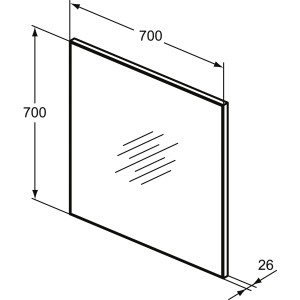 Technische Zeichnung Ideal Standard Spiegel Mirror&Light, 70x70 cm, Wandspiegel mit Rahmen.