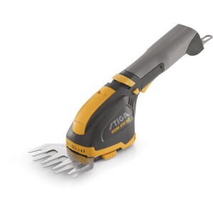 Stiga Akku-Gras- und Strauchschere SGM 102 AE, 10,8 V. Grau-gelbe Gartenschere mit Strauchmesser.
