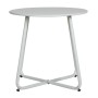 Runder grauer Homestyle4u Gartentisch Beistelltisch aus Metall, 45 cm, mit vier Beinen und X-förmigem Fuß.