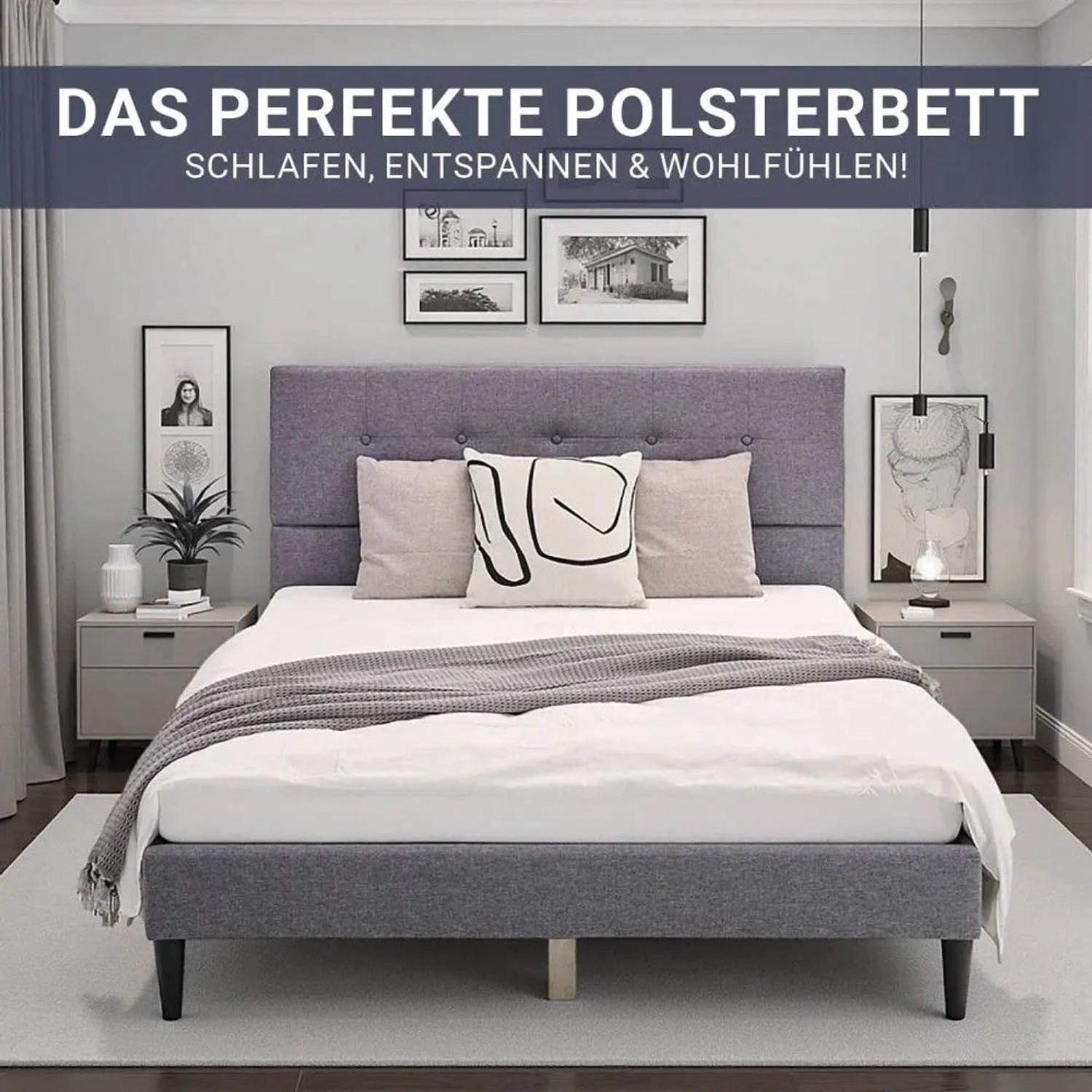 Homestyle4u Polsterbett mit Matratze 120x200 Lattenrost Doppelbett Grau 2280_4