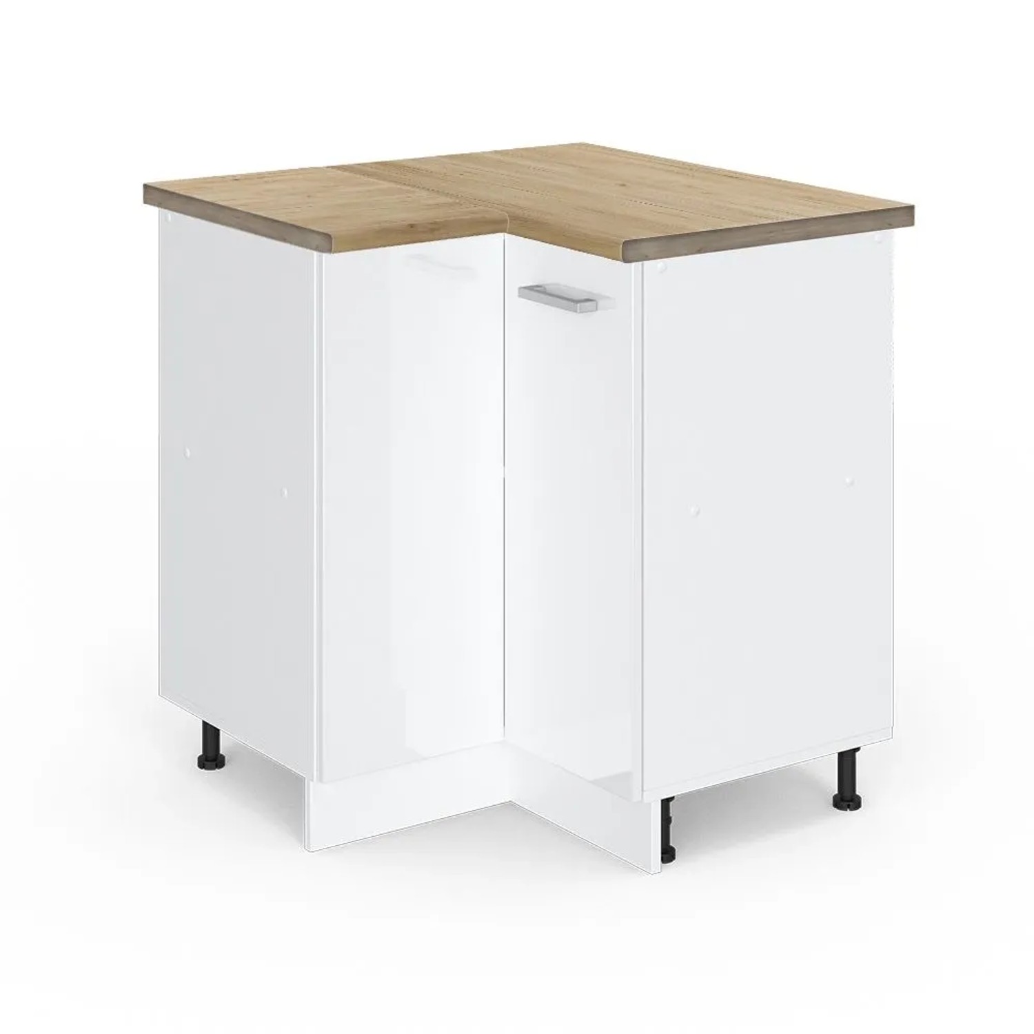 Vicco Eckunterschrank R-Line Küchen Eckschrank Weiß Hochglanz Weiß 76 cm AP Eiche
