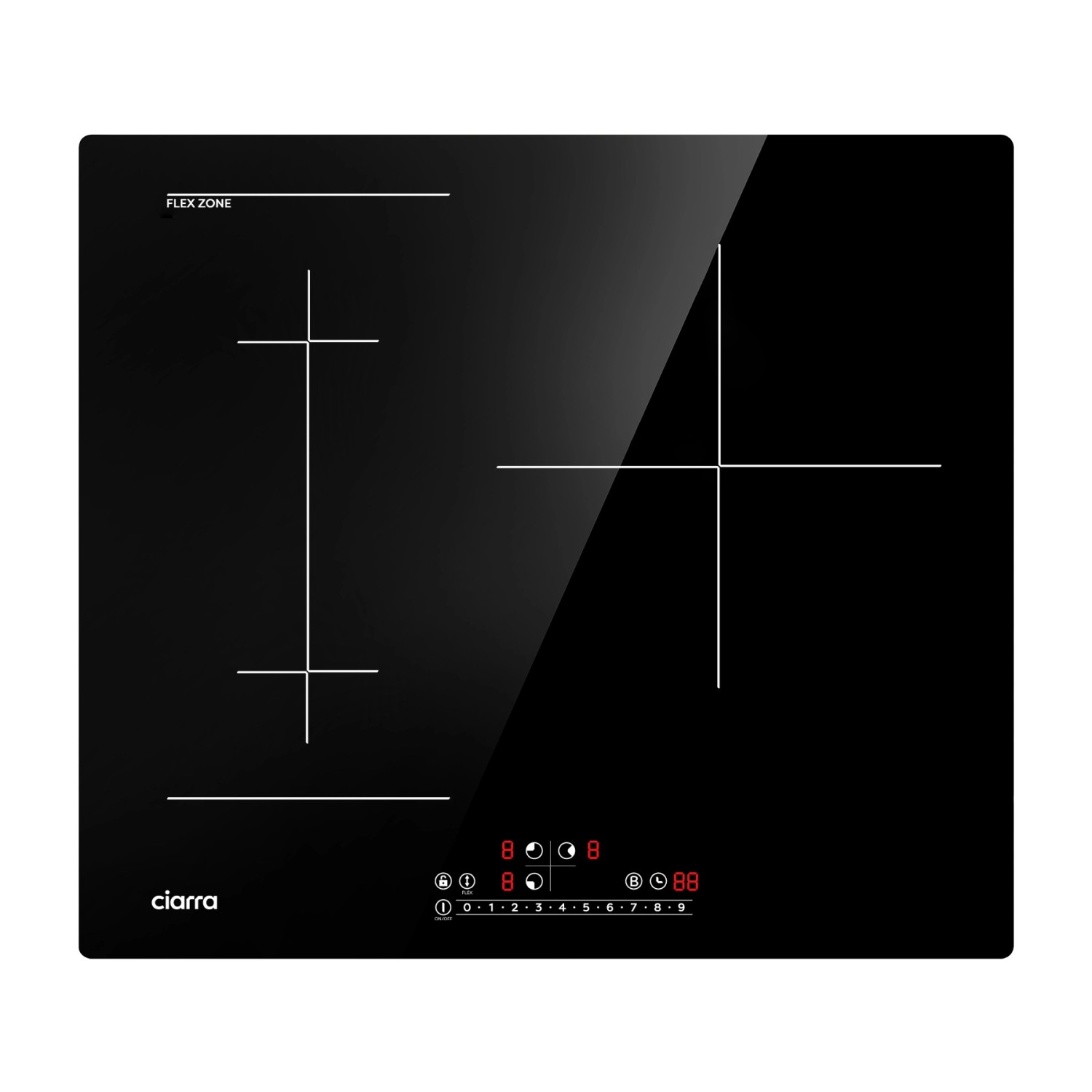 CIARRA Induktionskochfeld 60 cm 3-Zonen 9 Stufen BOOST Flex Zone VM3BFBIH