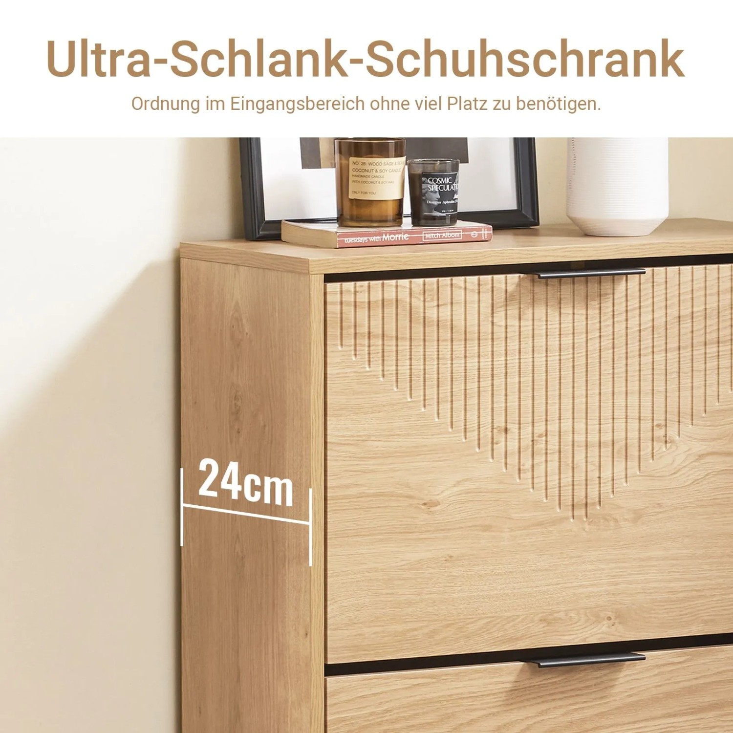 SoBuy Schuhschrank Schmal Schuhkommode mit 2 Klappen in Holzoptik 60x83x24cm FSR200-II-N_6