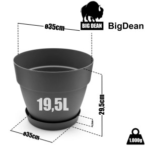 BigDean 3er Set Blumentöpfe anthrazit, Ø 35cm, mit Untersetzer für Innen- und Außenbereich.