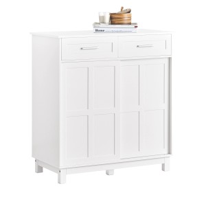 Weißes SoBuy Sideboard FSB84-W mit Schubladen und Schiebetüren, ideal als Schuhschrank oder Küchenschrank.